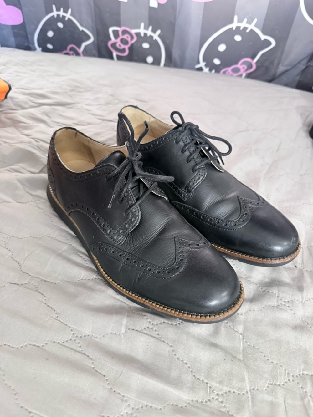 Cole Haan Black Leather Wingtip Oxfords